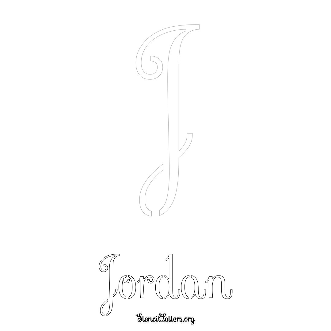 Jordan printable name initial stencil in Ornamental Cursive Lettering