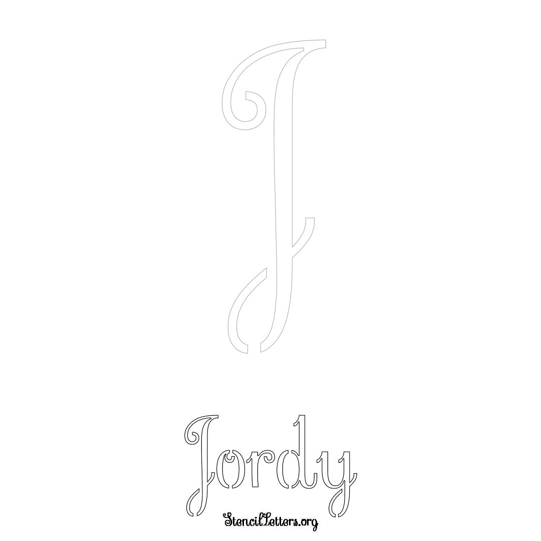 Jordy printable name initial stencil in Ornamental Cursive Lettering
