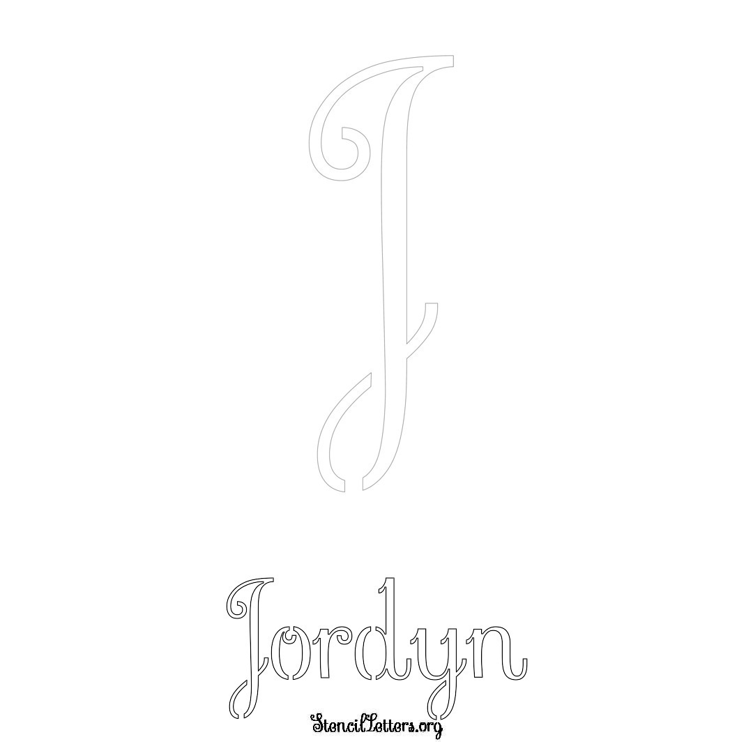 Jordyn printable name initial stencil in Ornamental Cursive Lettering