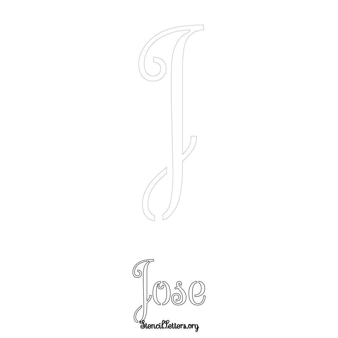 Jose printable name initial stencil in Ornamental Cursive Lettering