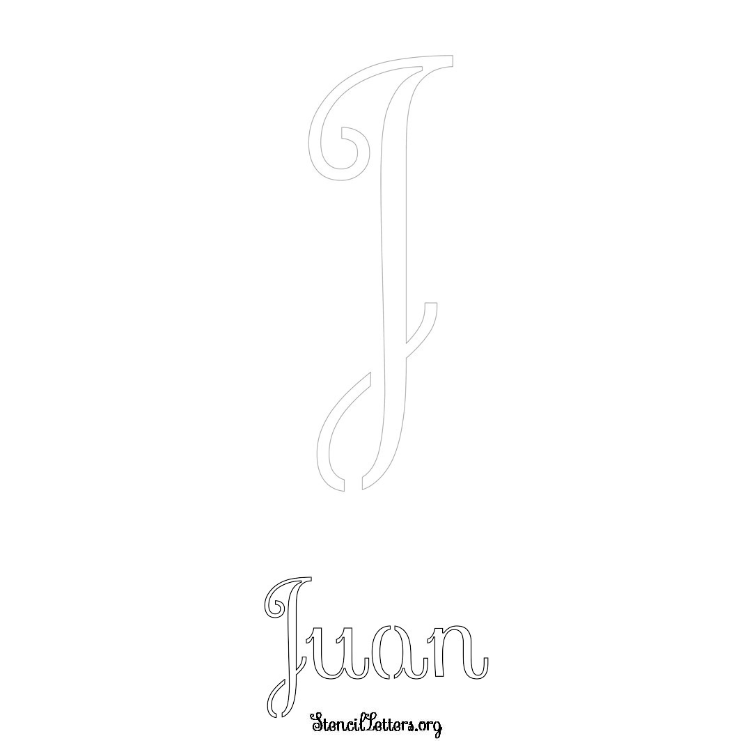 Juan printable name initial stencil in Ornamental Cursive Lettering