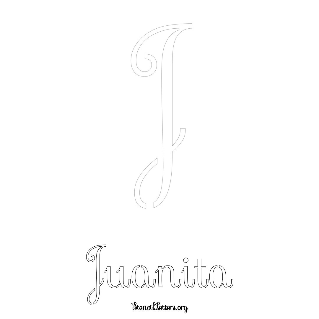 Juanita printable name initial stencil in Ornamental Cursive Lettering