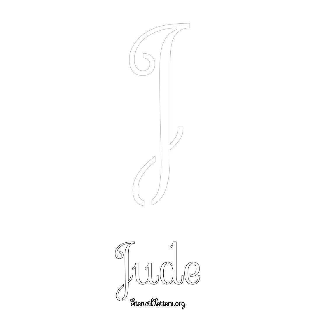 Jude printable name initial stencil in Ornamental Cursive Lettering