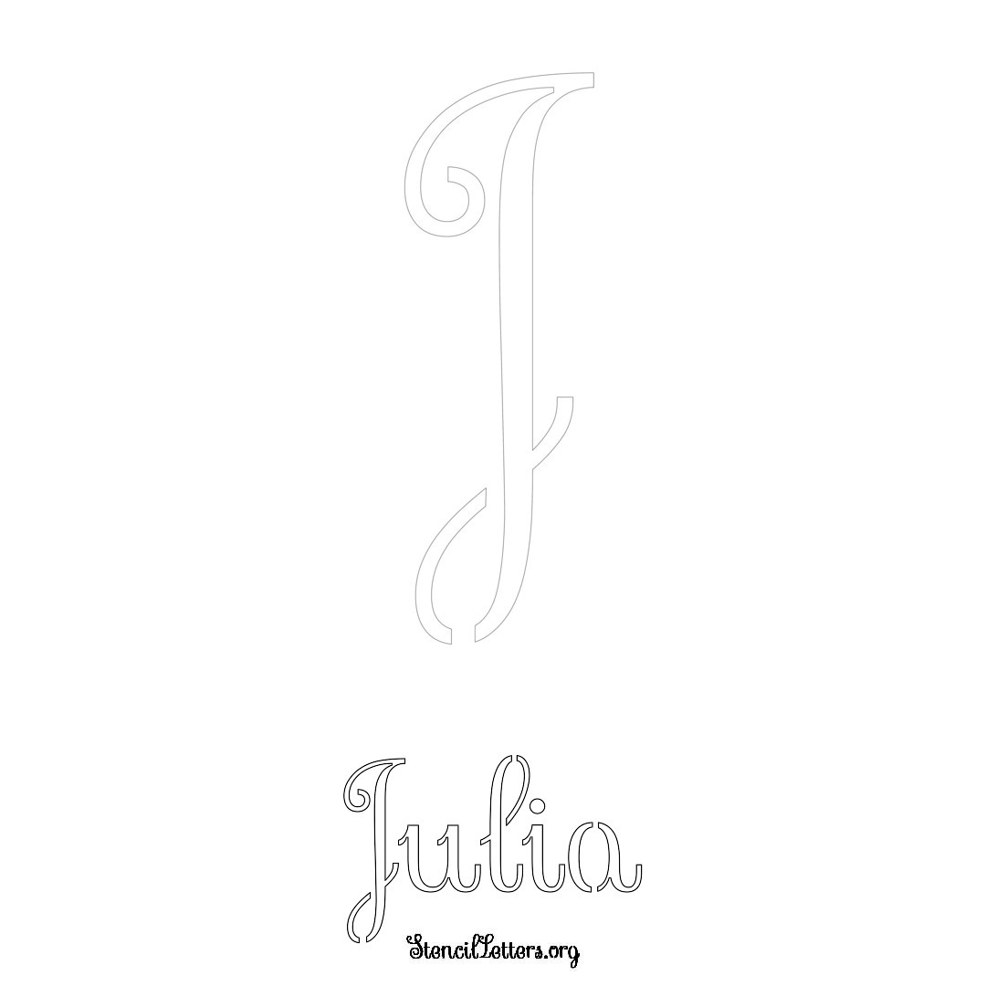 Julia printable name initial stencil in Ornamental Cursive Lettering