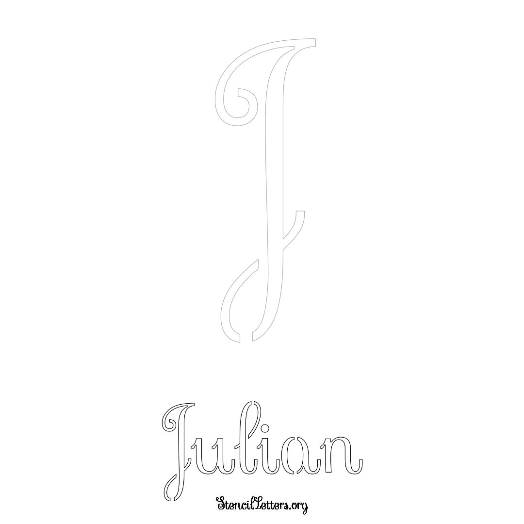 Julian printable name initial stencil in Ornamental Cursive Lettering