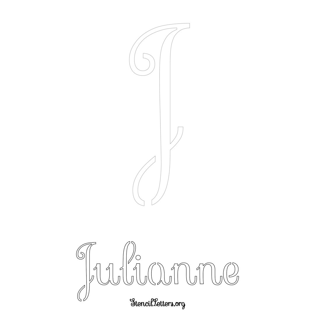 Julianne printable name initial stencil in Ornamental Cursive Lettering