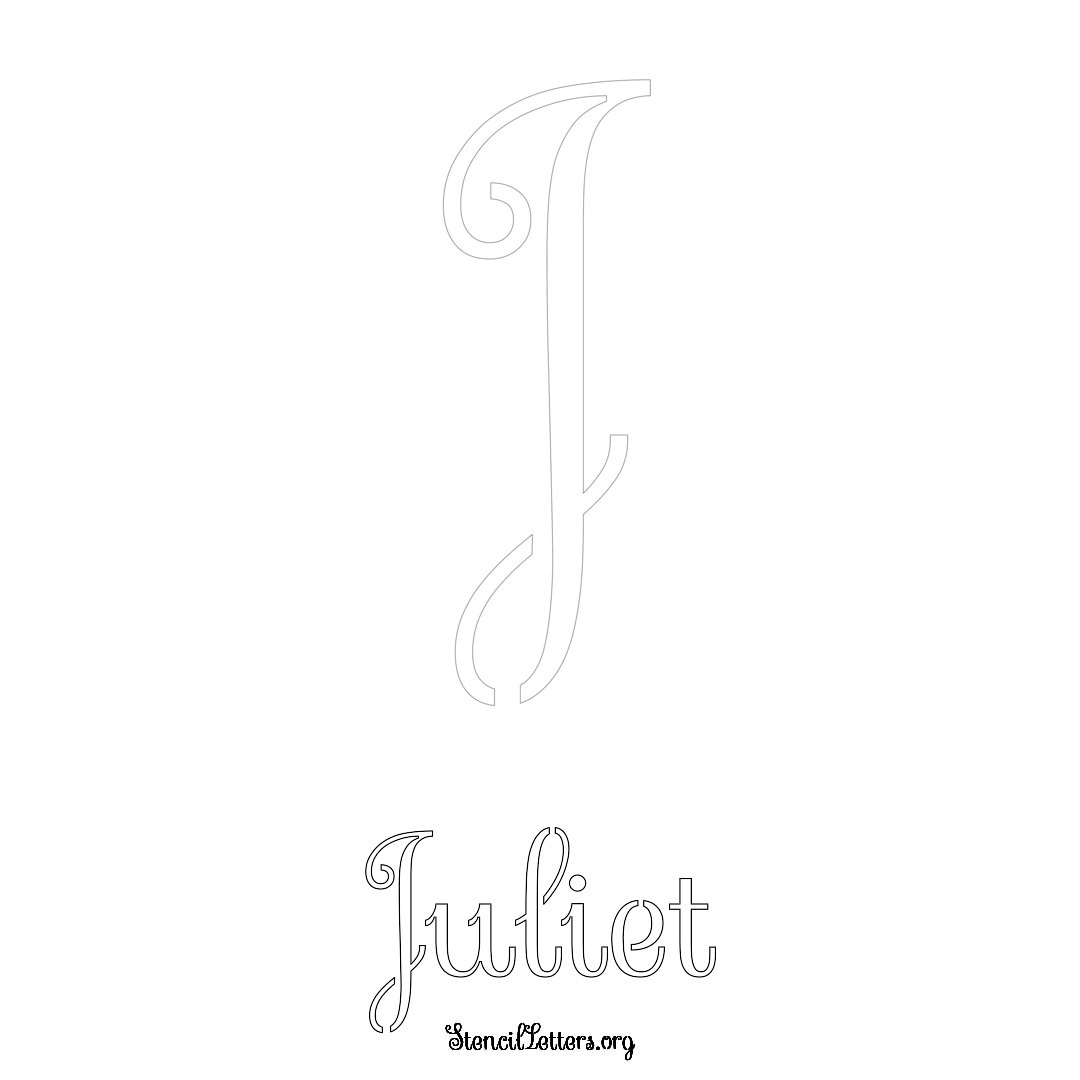 Juliet printable name initial stencil in Ornamental Cursive Lettering