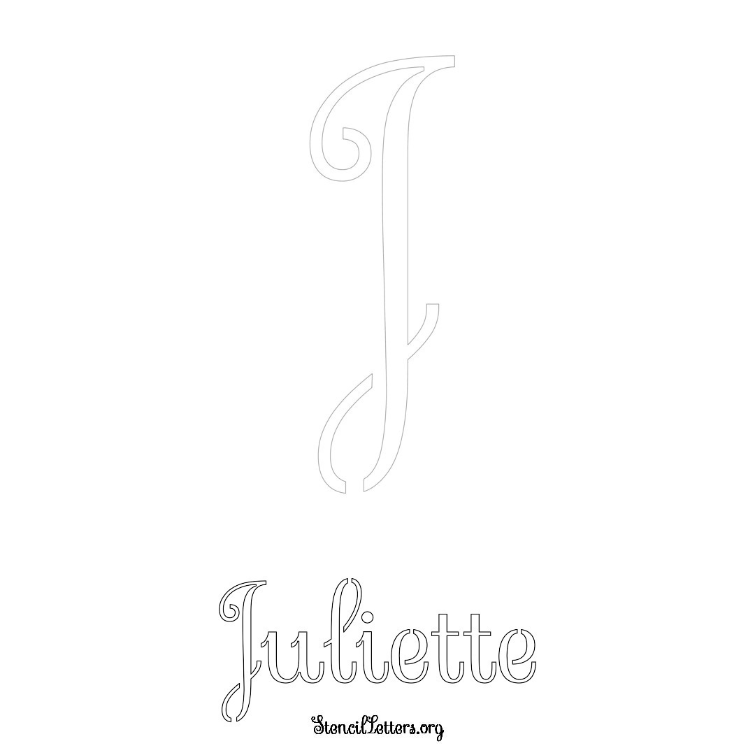 Juliette printable name initial stencil in Ornamental Cursive Lettering