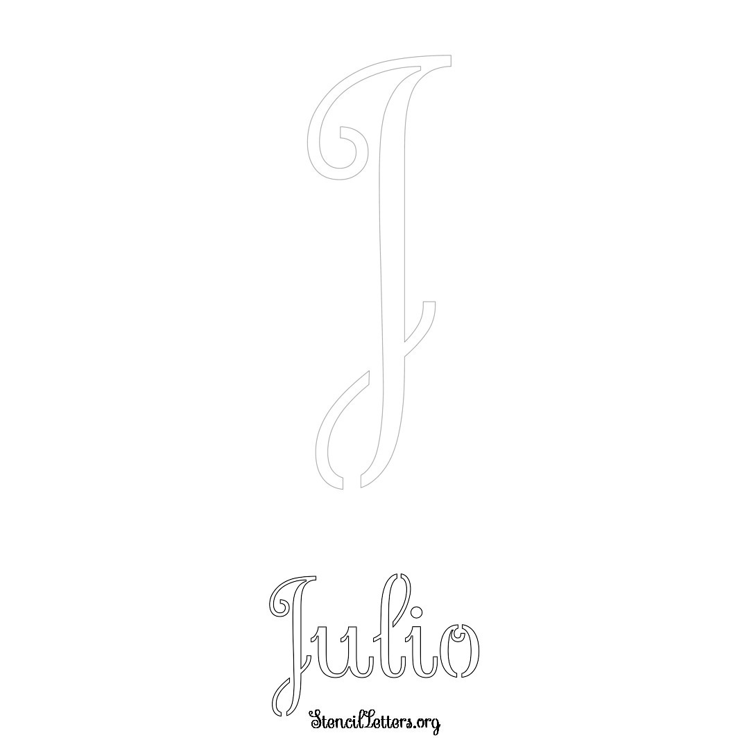 Julio printable name initial stencil in Ornamental Cursive Lettering