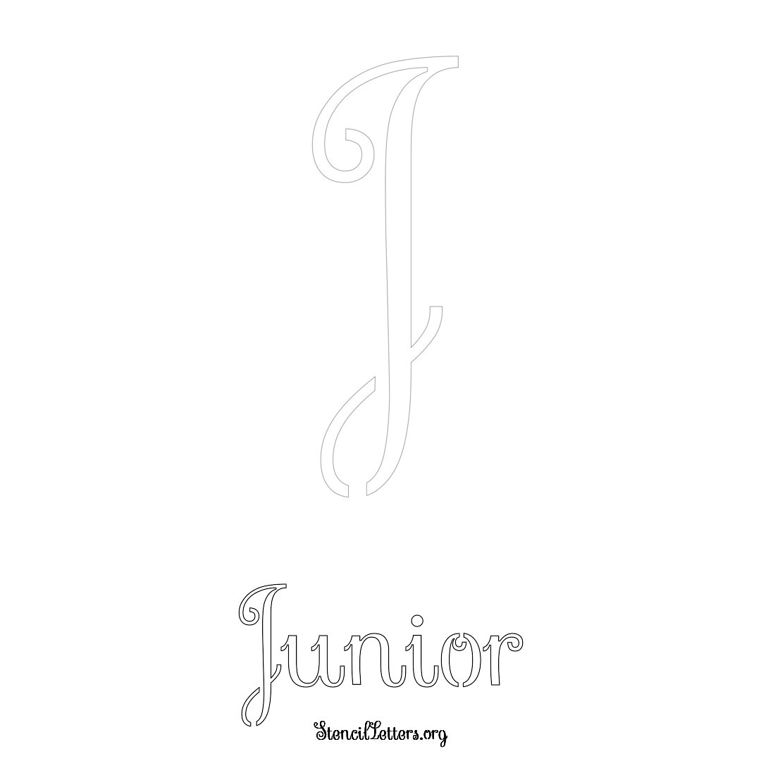 Junior printable name initial stencil in Ornamental Cursive Lettering