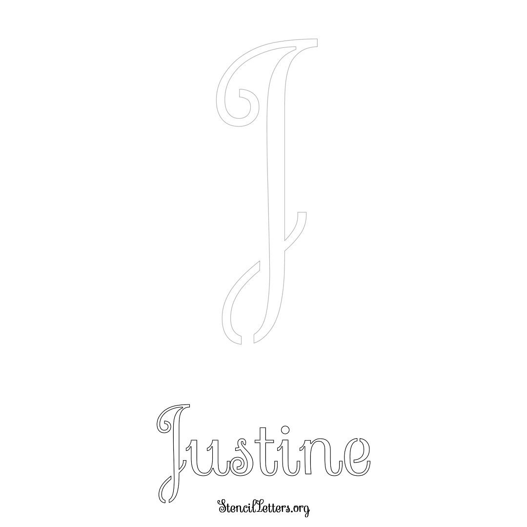 Justine printable name initial stencil in Ornamental Cursive Lettering