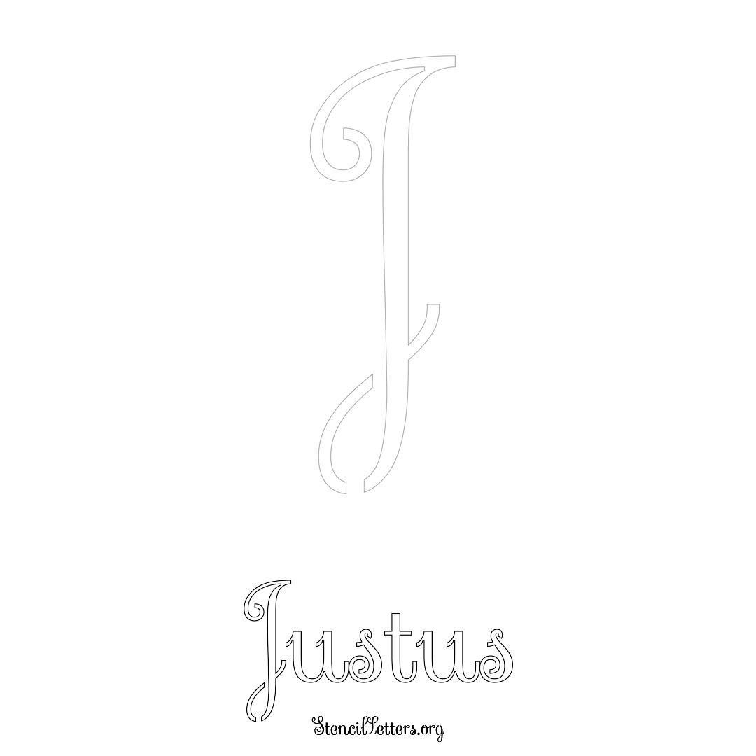 Justus printable name initial stencil in Ornamental Cursive Lettering