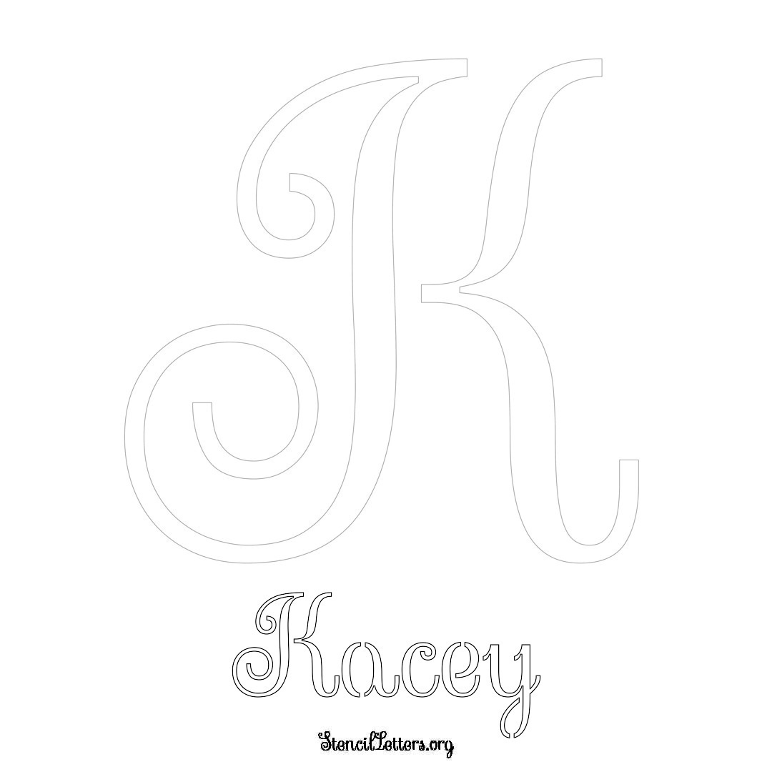 Kacey printable name initial stencil in Ornamental Cursive Lettering