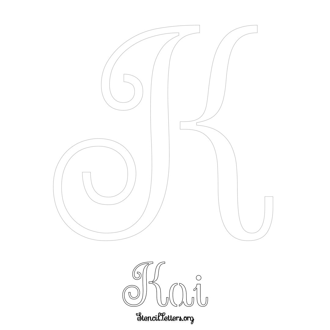 Kai printable name initial stencil in Ornamental Cursive Lettering