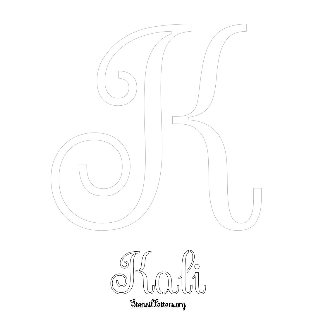 Kali printable name initial stencil in Ornamental Cursive Lettering