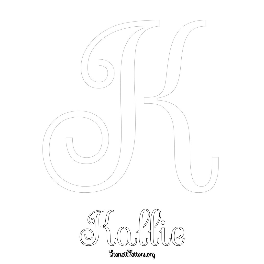 Kallie printable name initial stencil in Ornamental Cursive Lettering