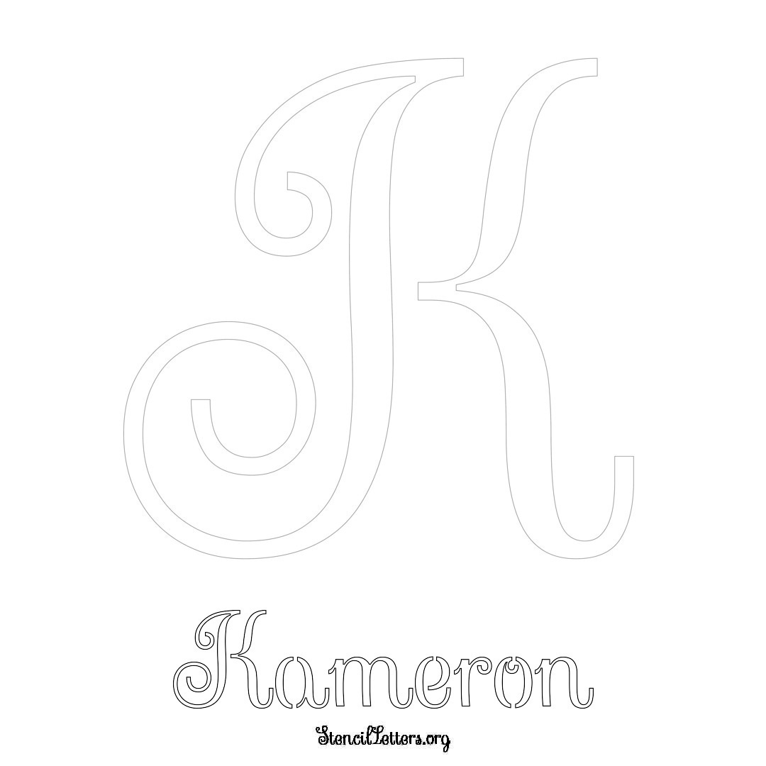 Kameron printable name initial stencil in Ornamental Cursive Lettering