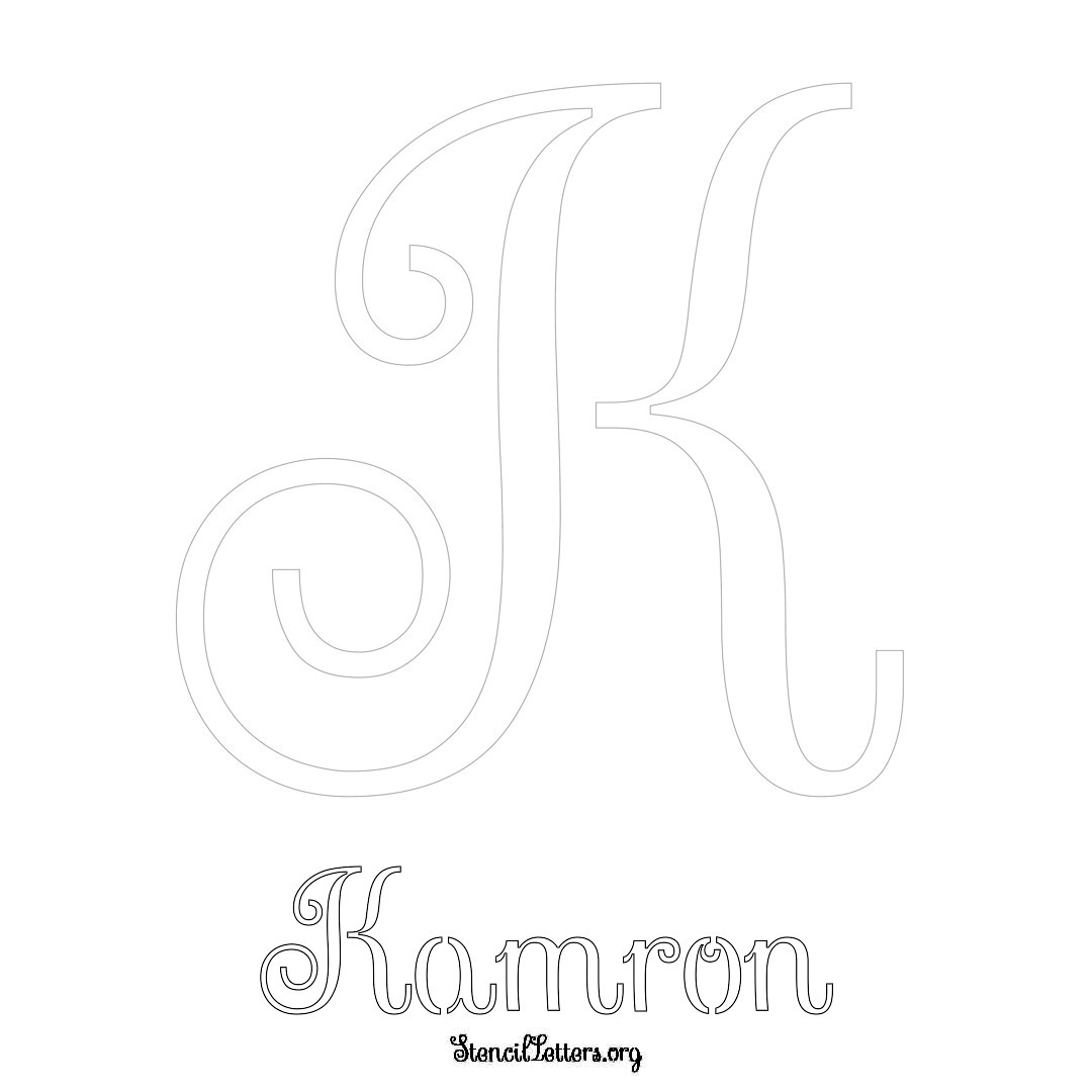 Kamron printable name initial stencil in Ornamental Cursive Lettering