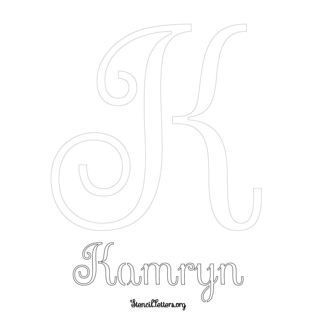 Kamryn printable name initial stencil in Ornamental Cursive Lettering