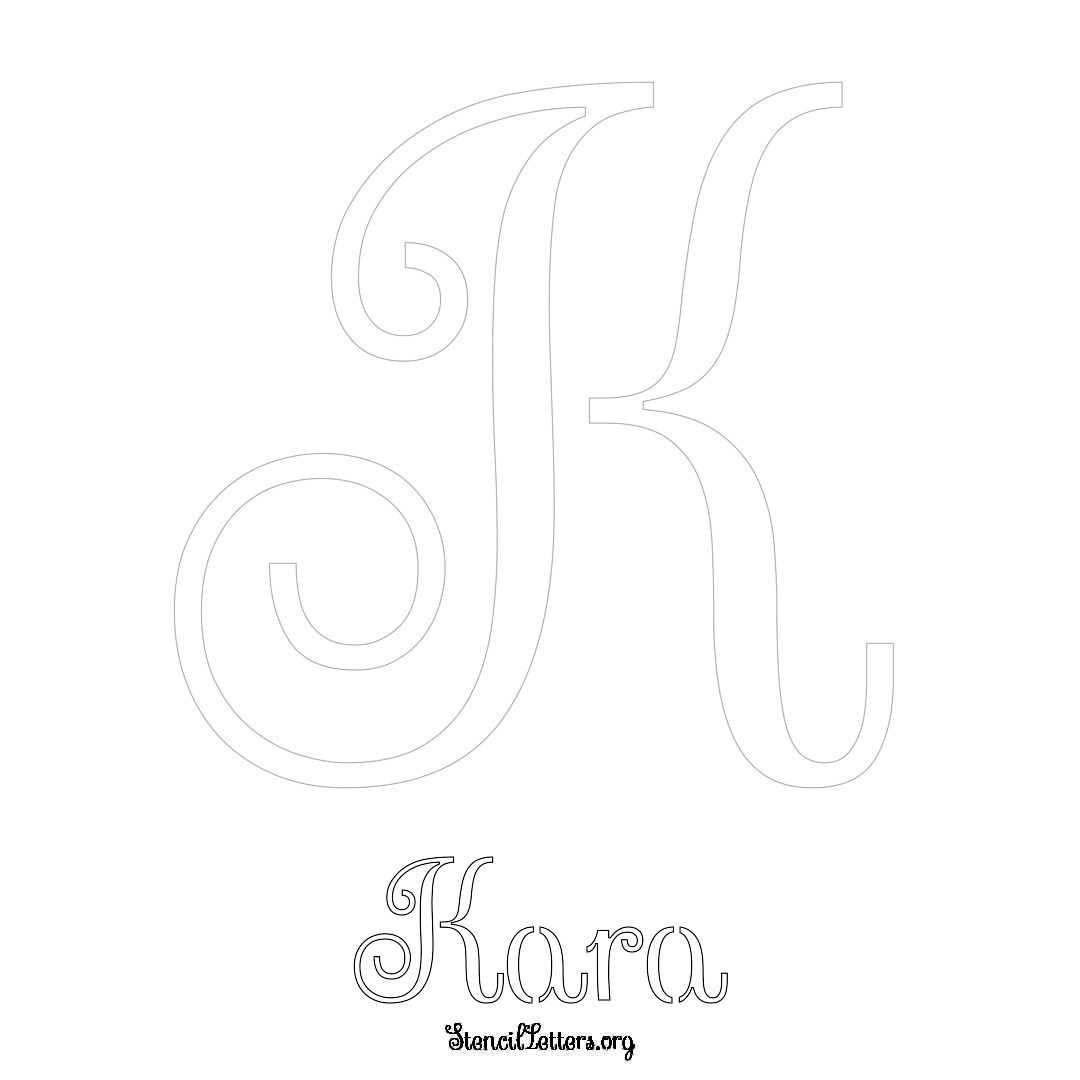 Kara printable name initial stencil in Ornamental Cursive Lettering