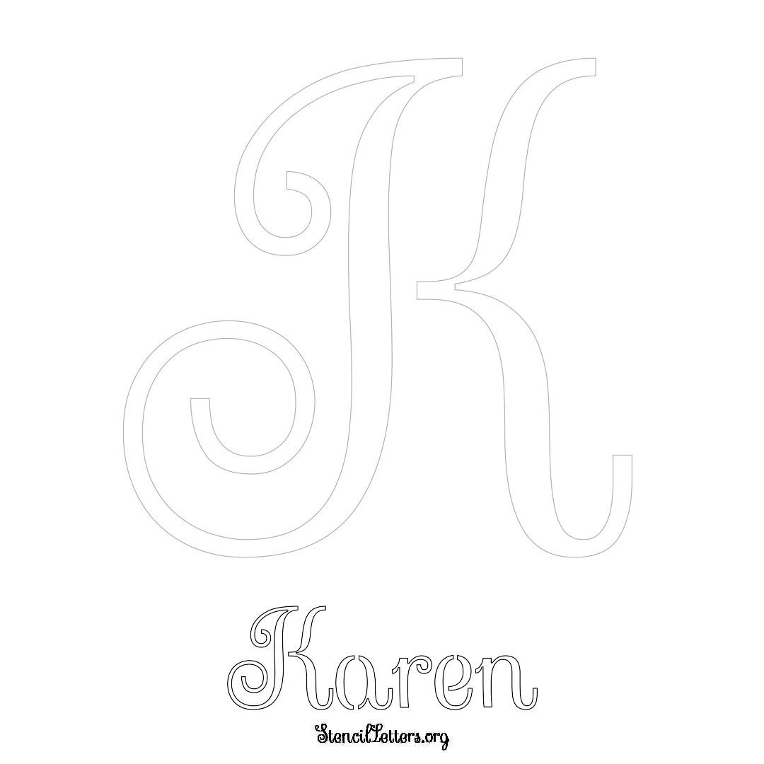 Karen printable name initial stencil in Ornamental Cursive Lettering
