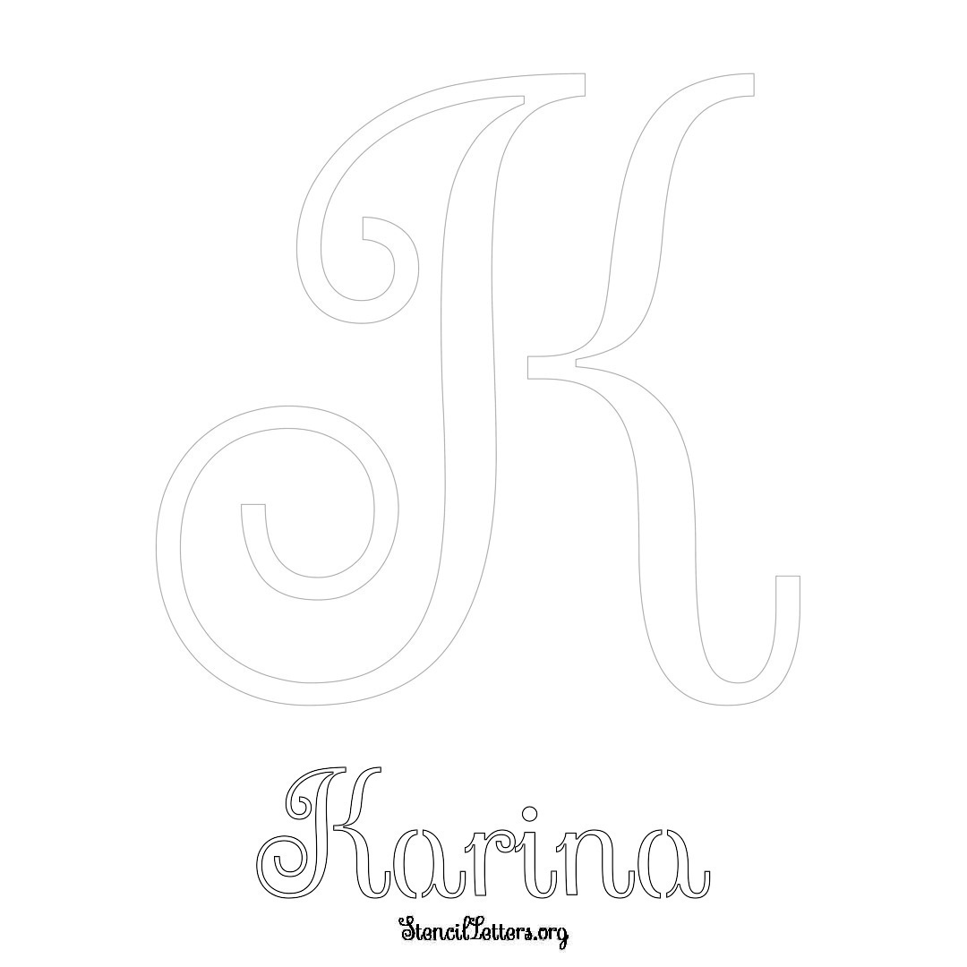 Karina printable name initial stencil in Ornamental Cursive Lettering