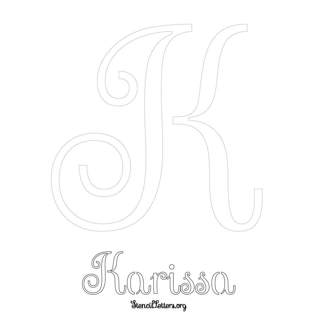 Karissa printable name initial stencil in Ornamental Cursive Lettering