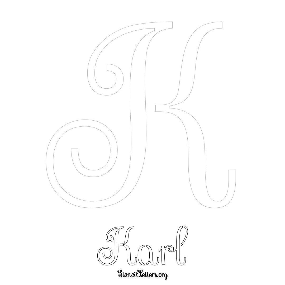 Karl printable name initial stencil in Ornamental Cursive Lettering