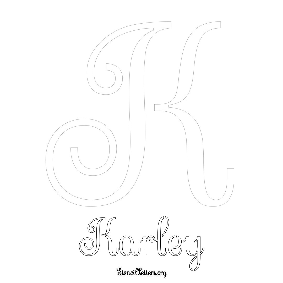 Karley printable name initial stencil in Ornamental Cursive Lettering