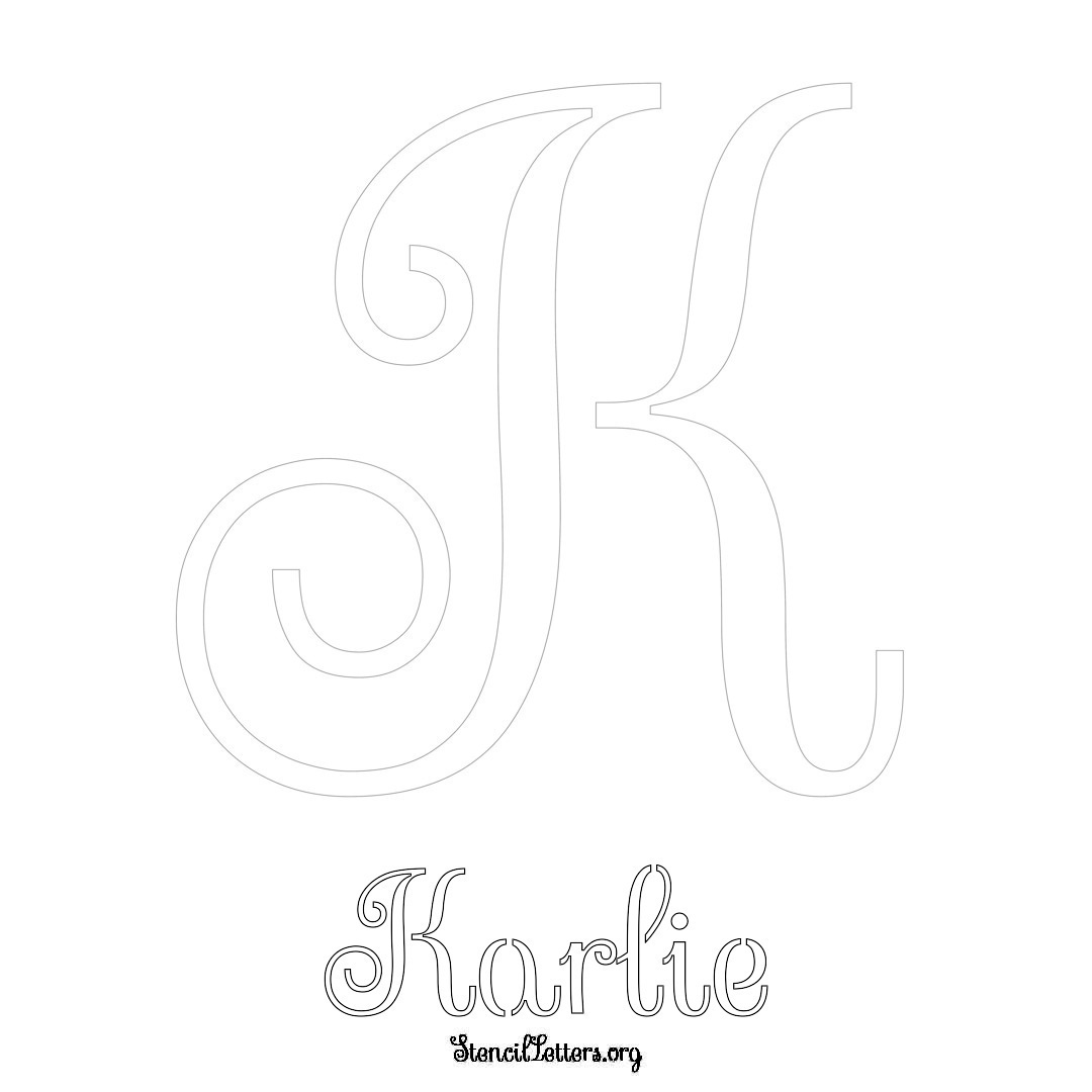 Karlie printable name initial stencil in Ornamental Cursive Lettering