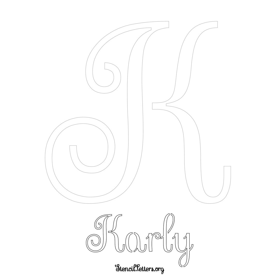 Karly printable name initial stencil in Ornamental Cursive Lettering