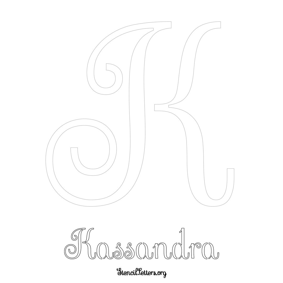 Kassandra printable name initial stencil in Ornamental Cursive Lettering