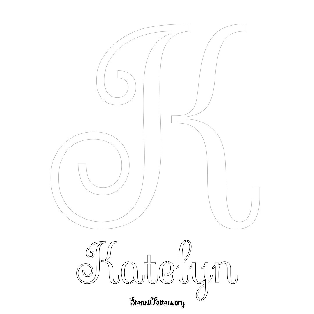 Katelyn printable name initial stencil in Ornamental Cursive Lettering