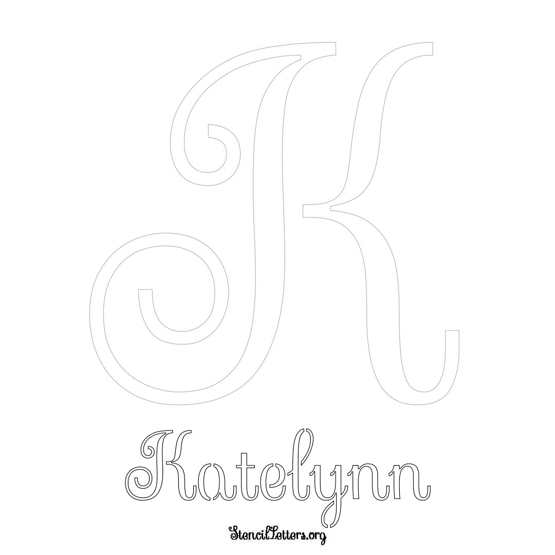 Katelynn printable name initial stencil in Ornamental Cursive Lettering