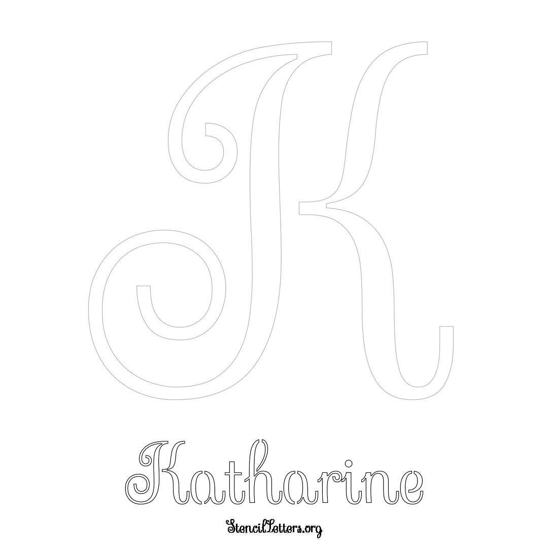 Katharine printable name initial stencil in Ornamental Cursive Lettering
