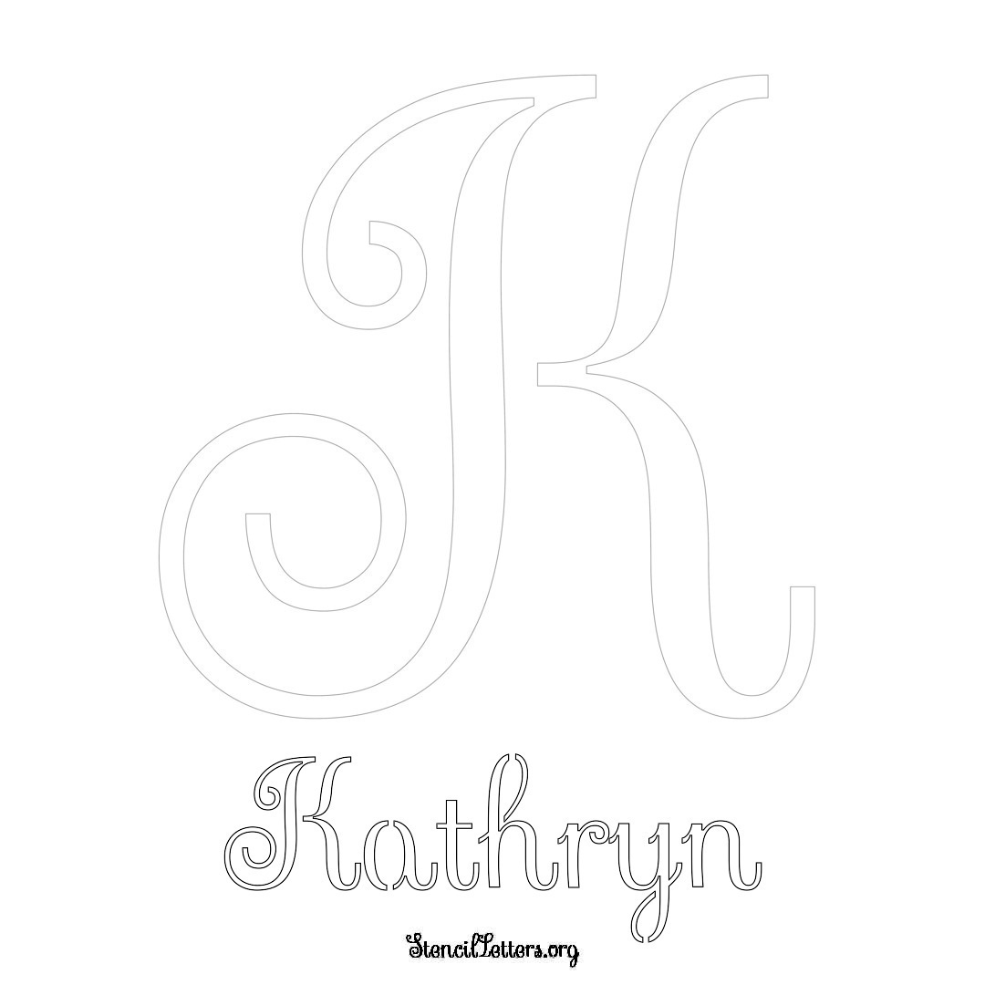 Kathryn printable name initial stencil in Ornamental Cursive Lettering