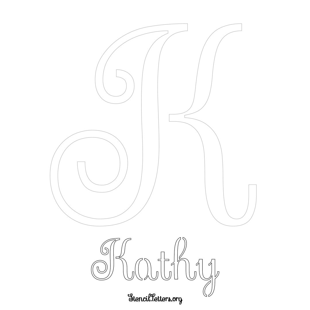 Kathy printable name initial stencil in Ornamental Cursive Lettering