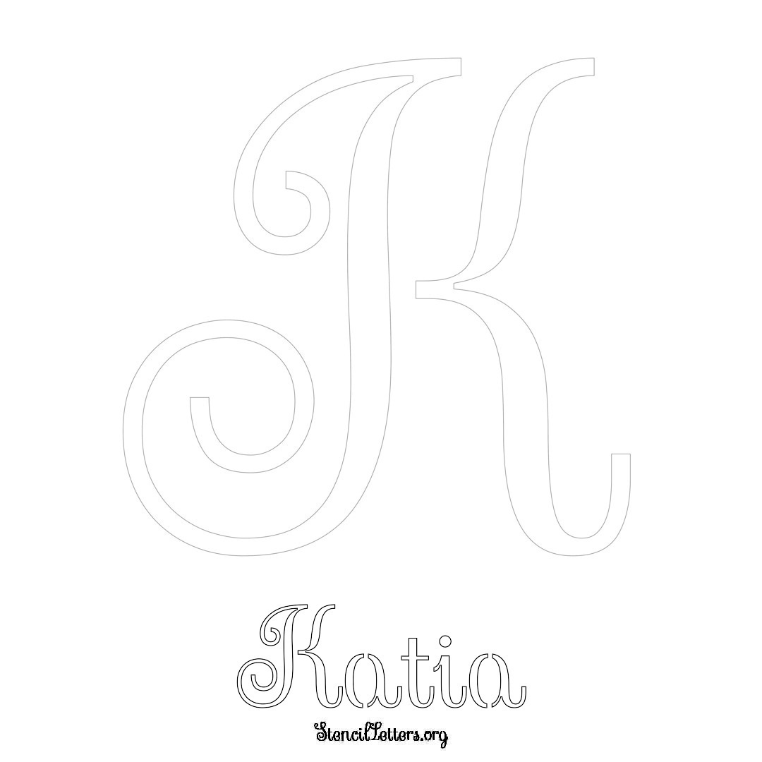 Katia printable name initial stencil in Ornamental Cursive Lettering