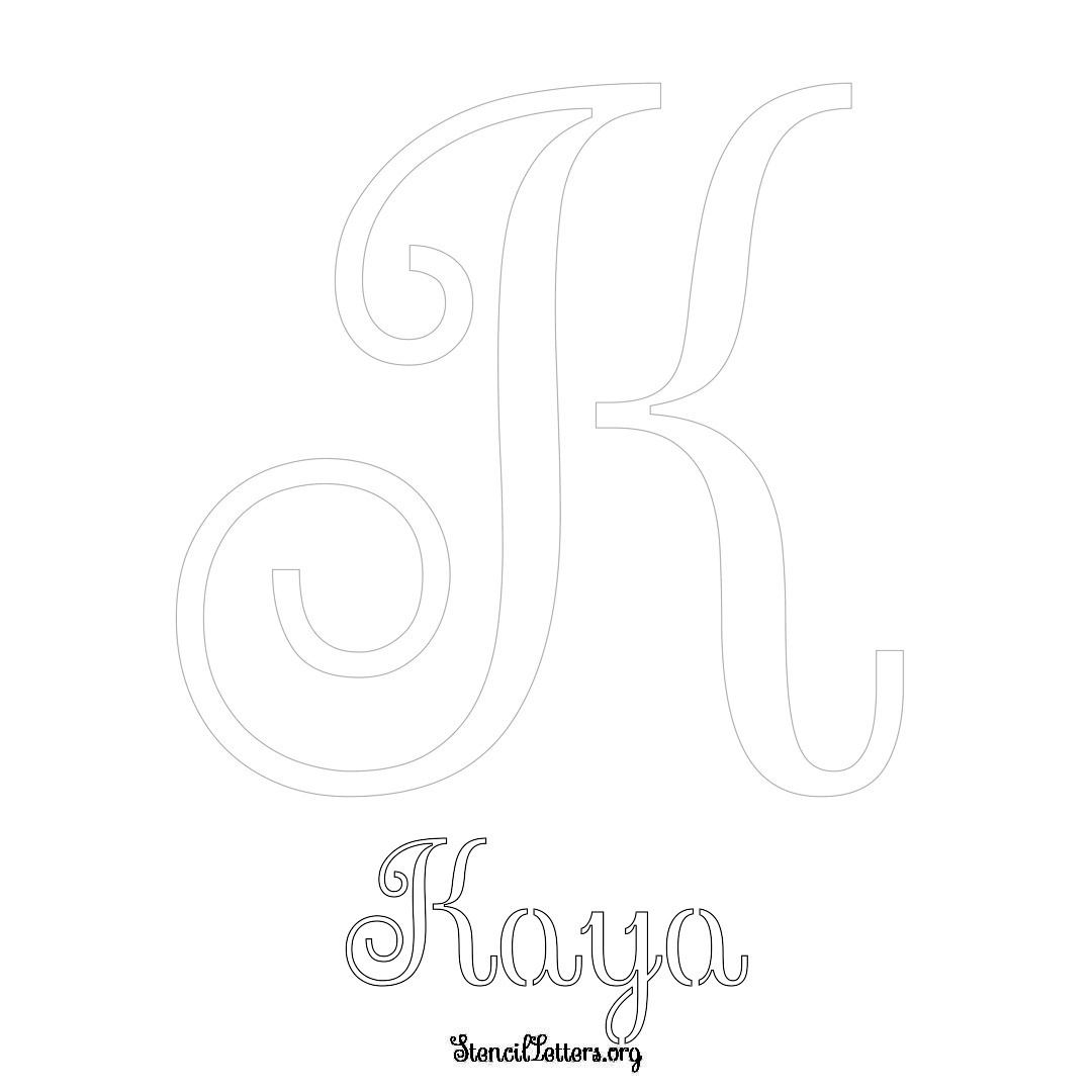 Kaya printable name initial stencil in Ornamental Cursive Lettering