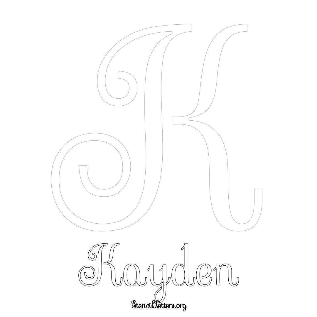 Kayden printable name initial stencil in Ornamental Cursive Lettering