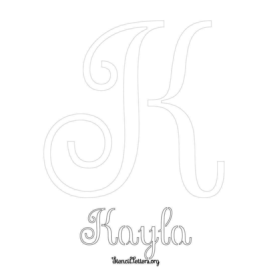 Kayla printable name initial stencil in Ornamental Cursive Lettering