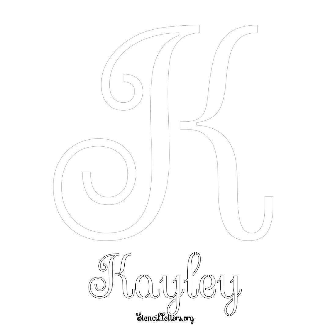 Kayley printable name initial stencil in Ornamental Cursive Lettering