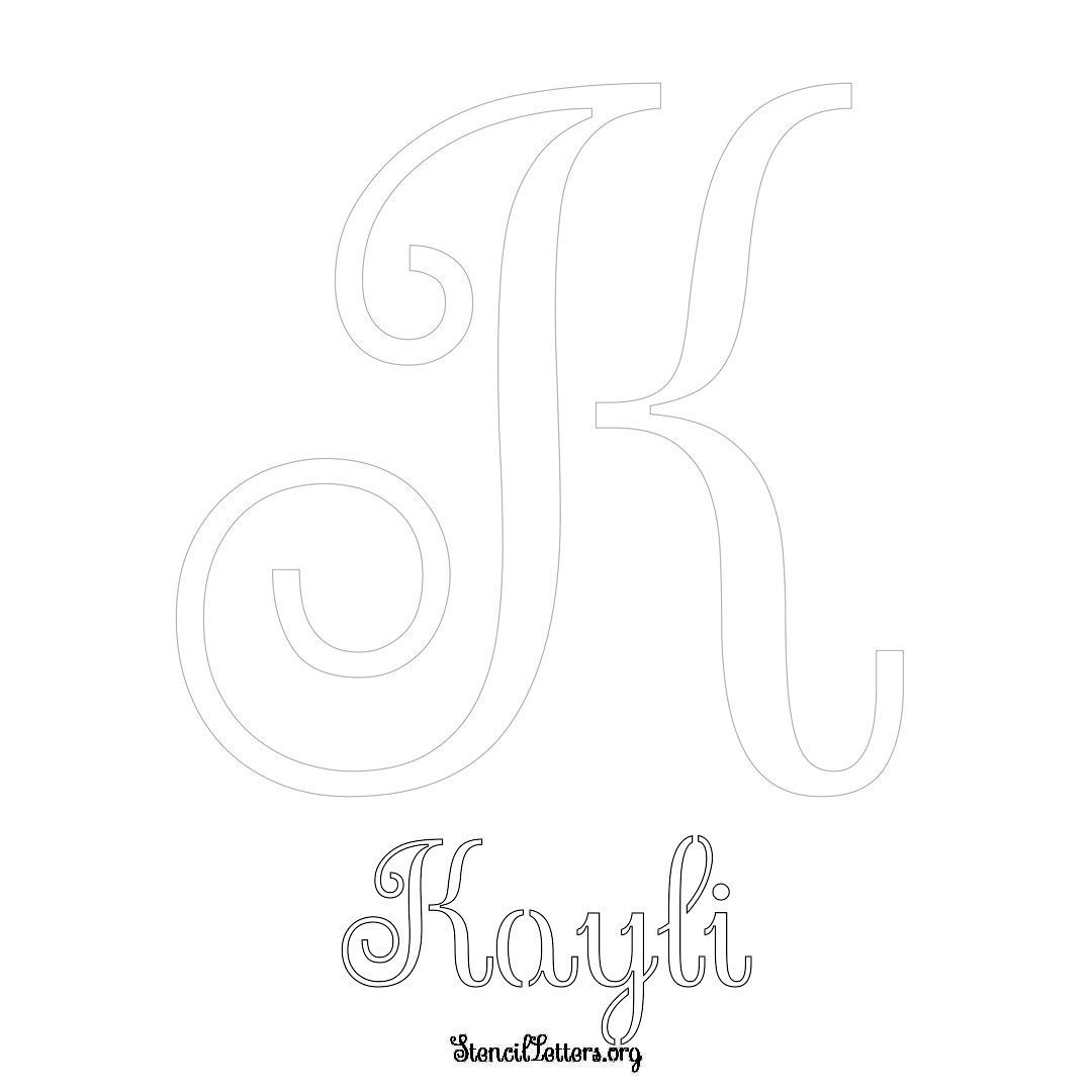 Kayli printable name initial stencil in Ornamental Cursive Lettering