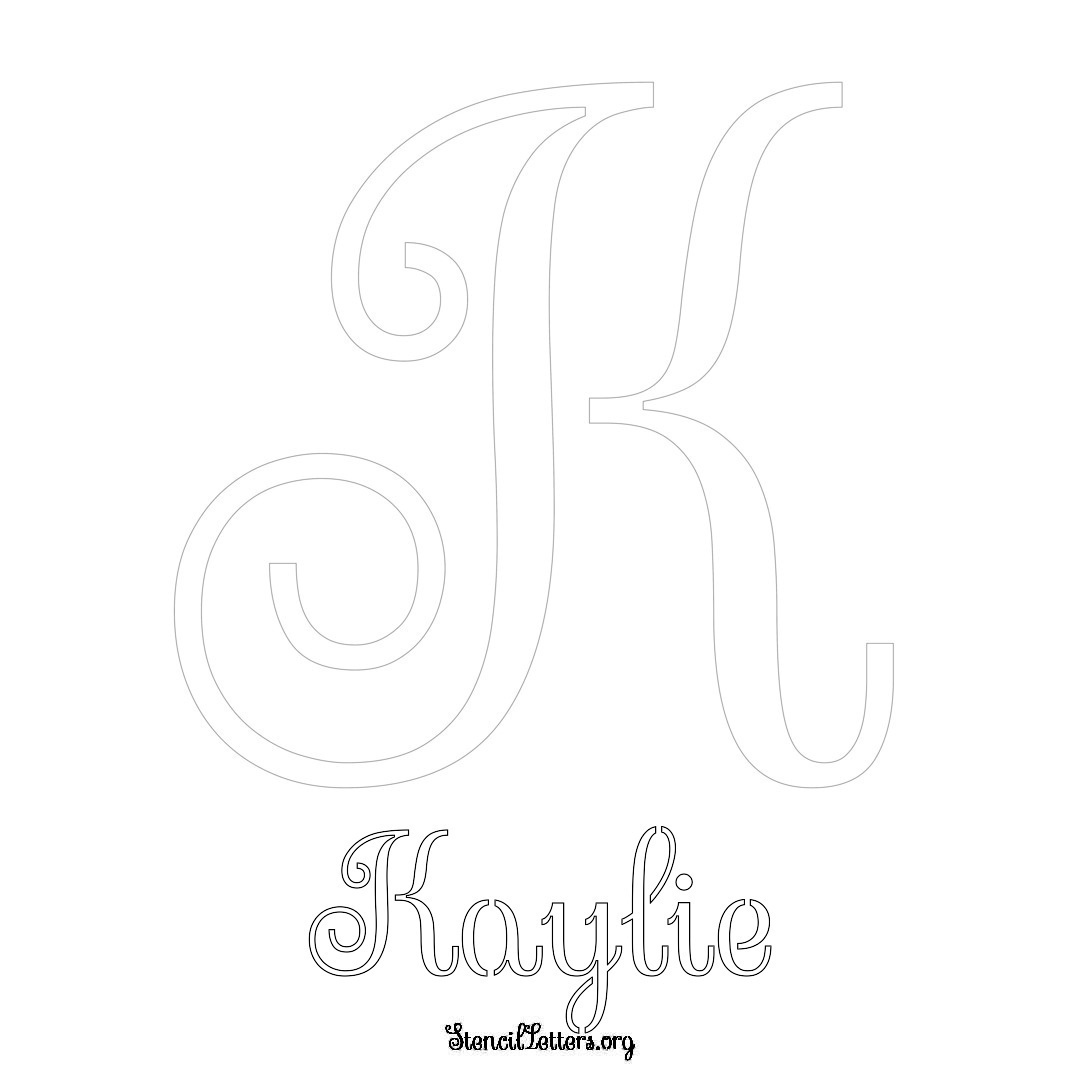 Kaylie printable name initial stencil in Ornamental Cursive Lettering