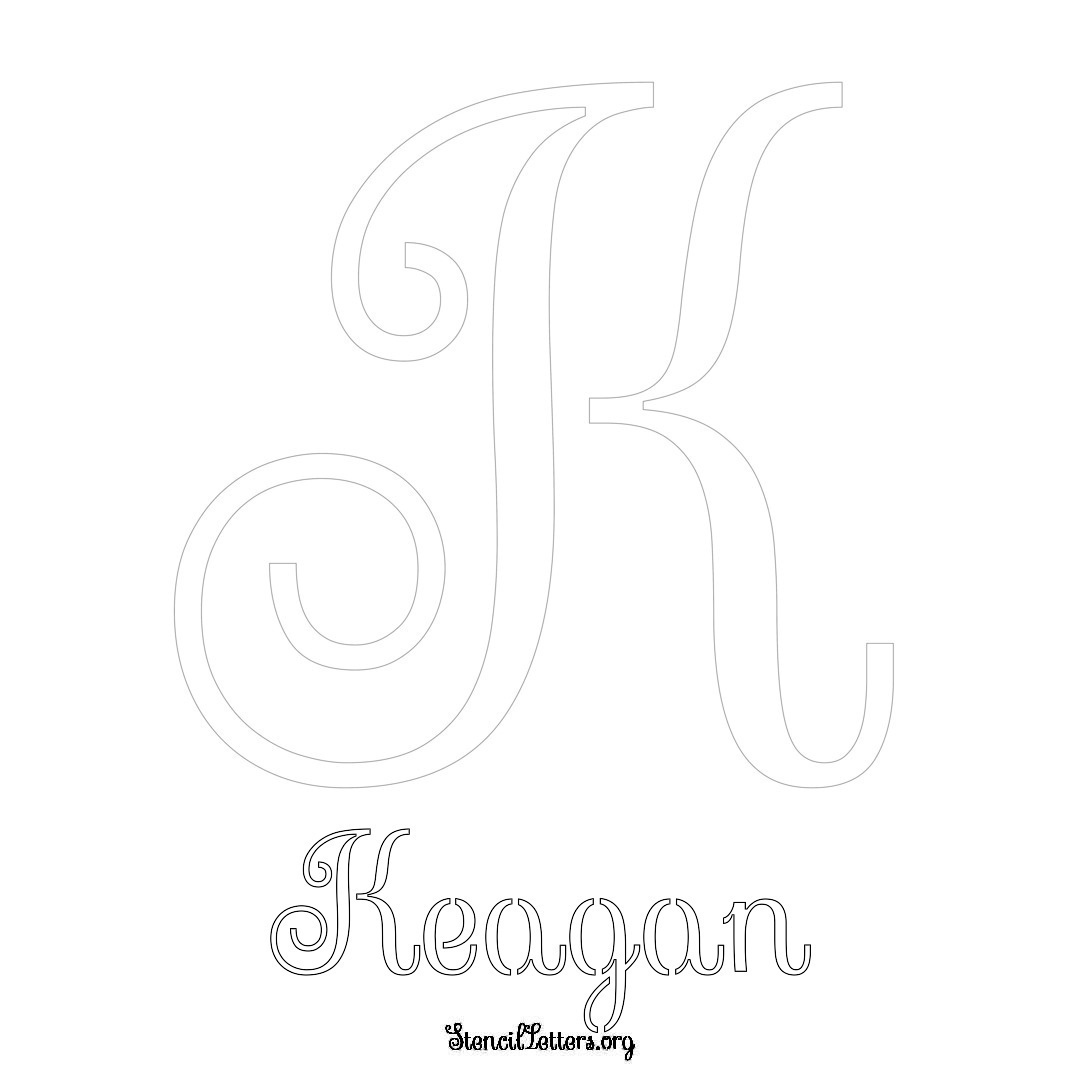 Keagan printable name initial stencil in Ornamental Cursive Lettering