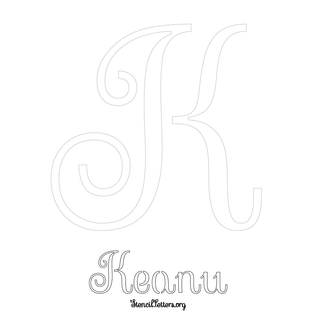 Keanu printable name initial stencil in Ornamental Cursive Lettering