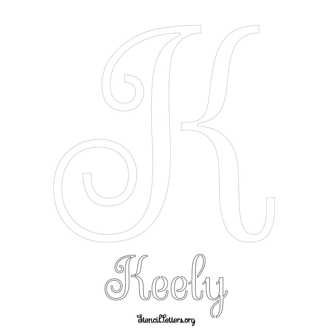 Keely printable name initial stencil in Ornamental Cursive Lettering