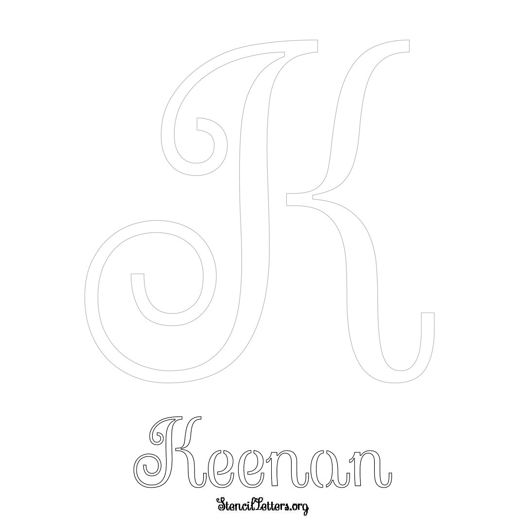 Keenan printable name initial stencil in Ornamental Cursive Lettering