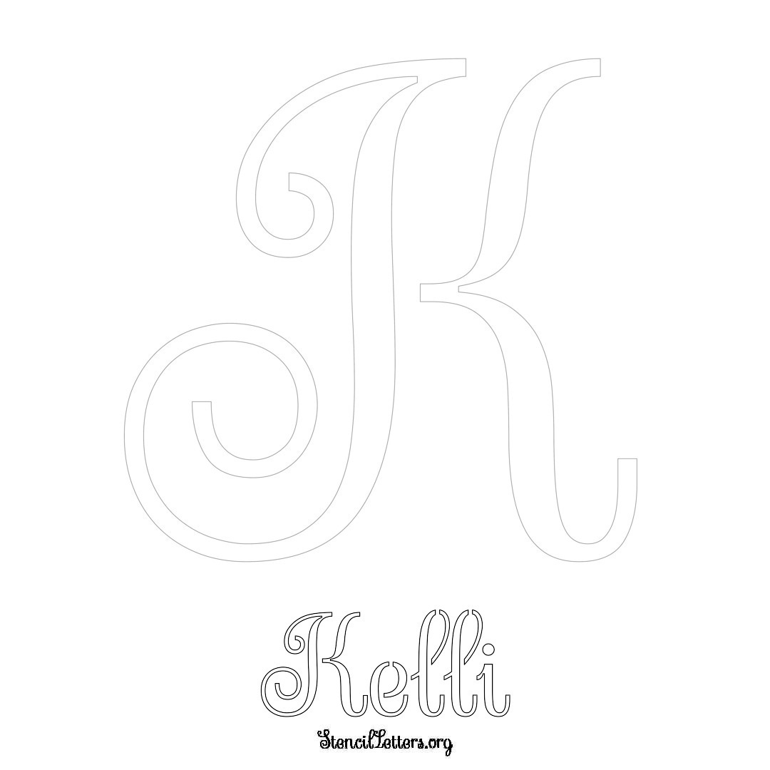 Kelli printable name initial stencil in Ornamental Cursive Lettering