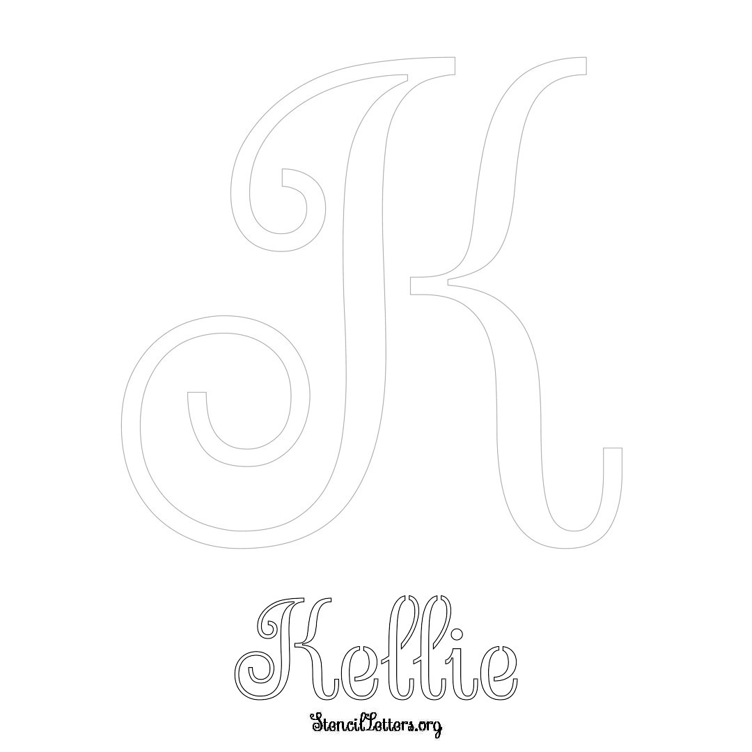 Kellie printable name initial stencil in Ornamental Cursive Lettering